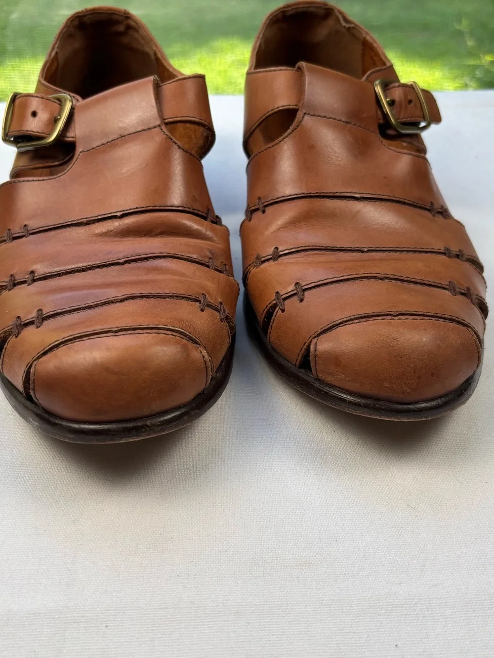 Bass Muzi Loafers British Tan Men’s Size 12 Leather Monk Strap Sandals w/Buckle Bass Muzi Loafers British Tan Men main image 2